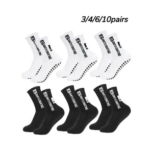 3/4/6/10 Pairs Premium Anti-Slip Grip Socks for Men & Women, Cushioned Breathable Athletic Sports Crew Socks for Soccer, Football, Basketball & Running