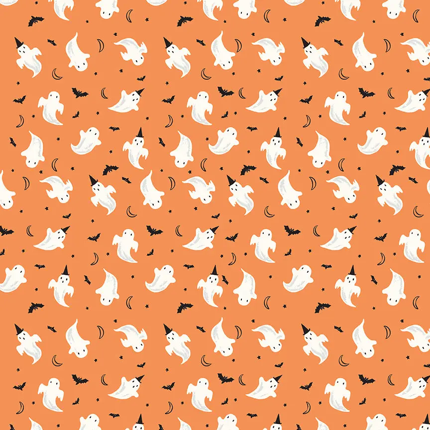 Fabric Riley Blake Orange Ghosts Frank and Friends by the Quarter Yard C17475-ORANGE