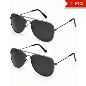 2 PCS Classic Aviator Sunglasses Gold Metal Frame UV100