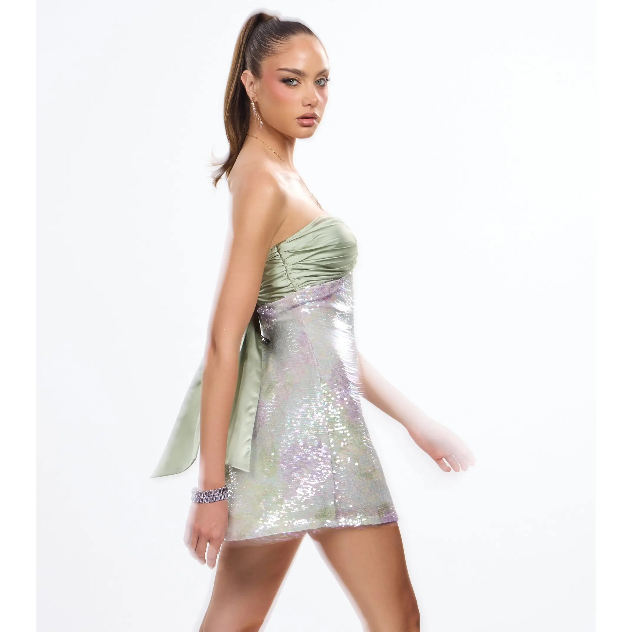 Eloise Sequin Bow A-Line Mini Dress