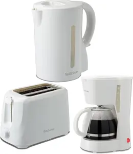 Betty Crocker 3-Piece Kitchen Appliances Set: 5-Cup Automatic Drip Coffee Maker, 1.7L Electric Kettle & 2-Slice Toaster, STRIX Technology Kettle, Cool Wall Housing, BC-4995W, White