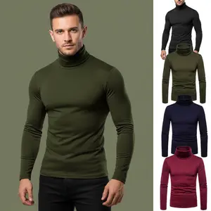 Men's Turtleneck Thermal Top -Fit Long Sleeve Turtleneck Pullover Shirt, Multiple Colors for Cold Weather LayeringTurtleneckFit Stretch T-shirt, Solid Color Long Sleeve Tops