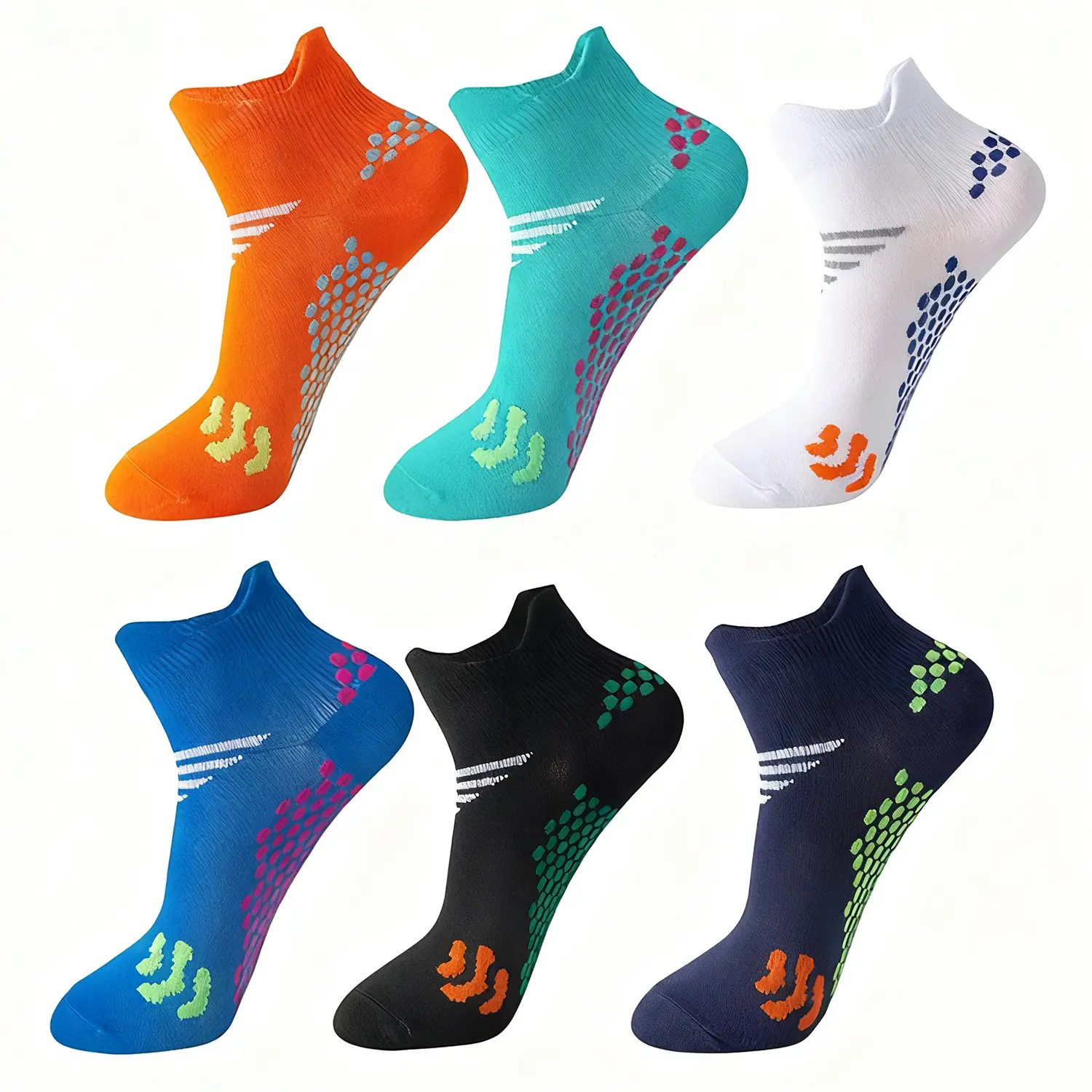 6 Pairs Compression Athletic Mid Crew Socks,Unisex,MultI Color Combinations Available,Cushioned Non Slip Sports Socks,for Men & Women,Running,Fitness Hiking Workout Socks