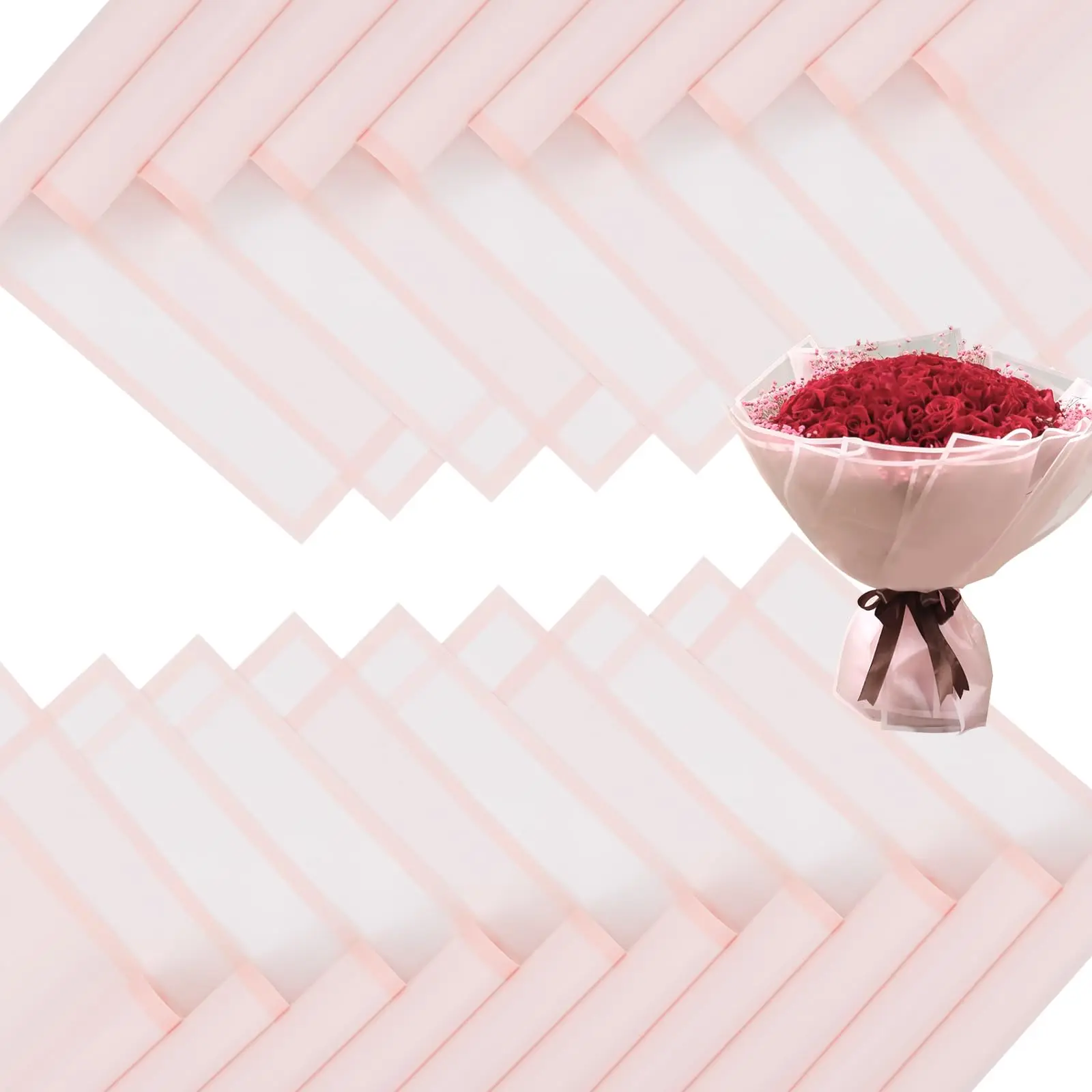 Frosting Semi-Transparent Blush Pink Floral Wrapping Paper - 20pc, 22.8x22.8", Glossy Vibrant Colors, Waterproof Office Stationery Florist Supply for Wedding Bouquet Wrap, Anniversary, DIY Crafts