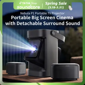 Nebula P1 Portable GTV Projector with Detachable Speakers, 650 ANSI Lumens, 1080P, 20W Truly 2.0 Surround Sound, Dolby Audio, Built-In Gimbal, Auto Adjustment, 180" Big Screen, Carry Handle