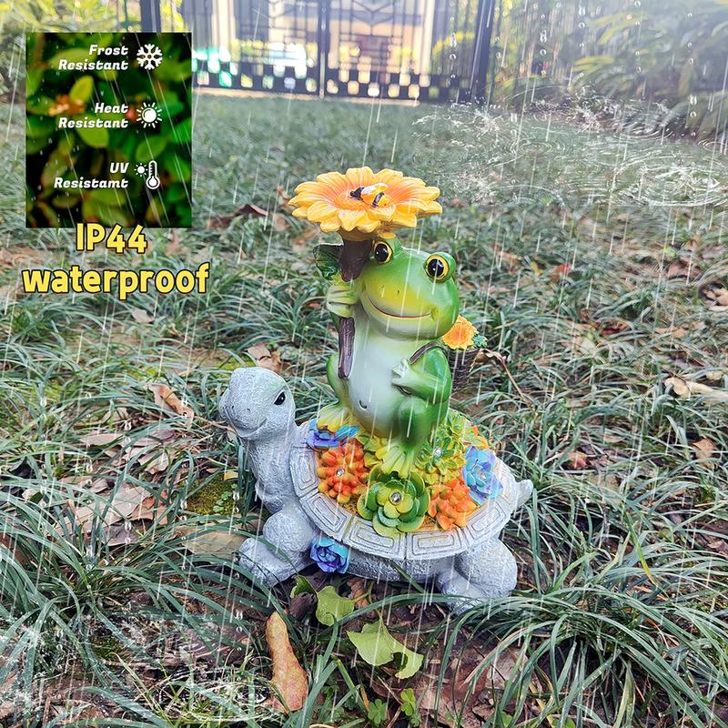 Solar Garden Statue Fairy Animal Figurine Light for Outside Outdoor Decorations Resin Turtle Statues Pathway Light for Patio Yard Lawn with Sunflower and Succulent Details