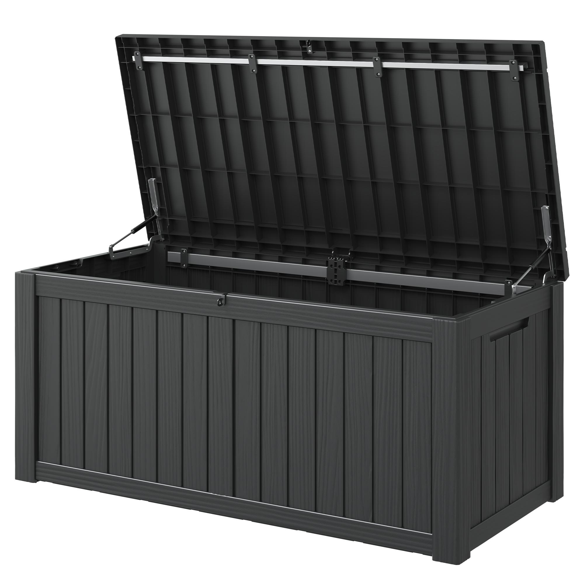 120 Gallon Outdoor Storage Box with Lid – Waterproof Resin Deck Box for Patio, Garden, Tools & Cushions – Lockable, Large Capacity Bench-Style Organizer,Summervibes