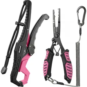 Fishing Tools Kit-Stainless Steel Fishing Pliers, Fish Lip Gripper, Multi-Functional Jaw Anti-Corrosion, Fishmen Must Have Fishing Gear (Pink)