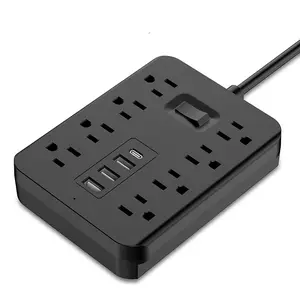 8 Outlets Surge Protector Power Strip with 3 USB Ports & Type-C Port, 10A 125V 1250W ABS Shell Red Copper Core Overload Protection Wall Mount Charging Station for Home Office Summervibes fathersdaygift
