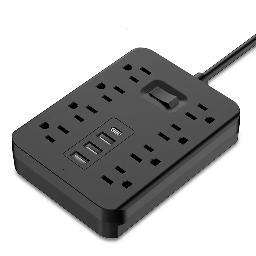 8 Outlets Surge Protector Power Strip with 3 USB Ports & Type-C Port, 10A 125V 1250W ABS Shell Red Copper Core Overload Protection Wall Mount Charging Station for Home Office Summervibes