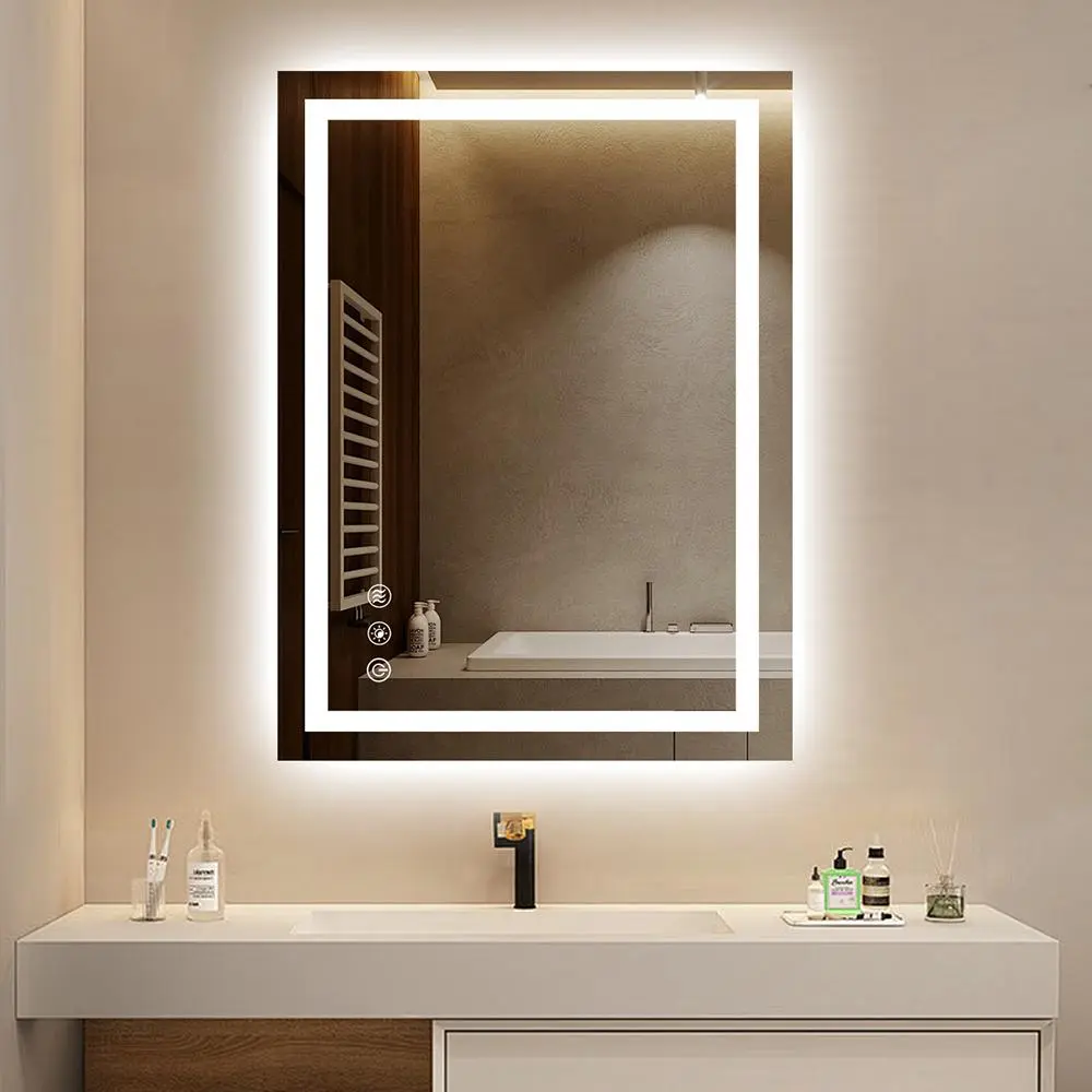 ONEUP 24x32'' LED Bathroom Mirror,Lighted Bathroom Mirror with Lights,Dimmable 3 Colors Temperature,Anti-Fog,Modern Vanity Mirrors for Wall,Touch Screen,Memory, Shatterproof