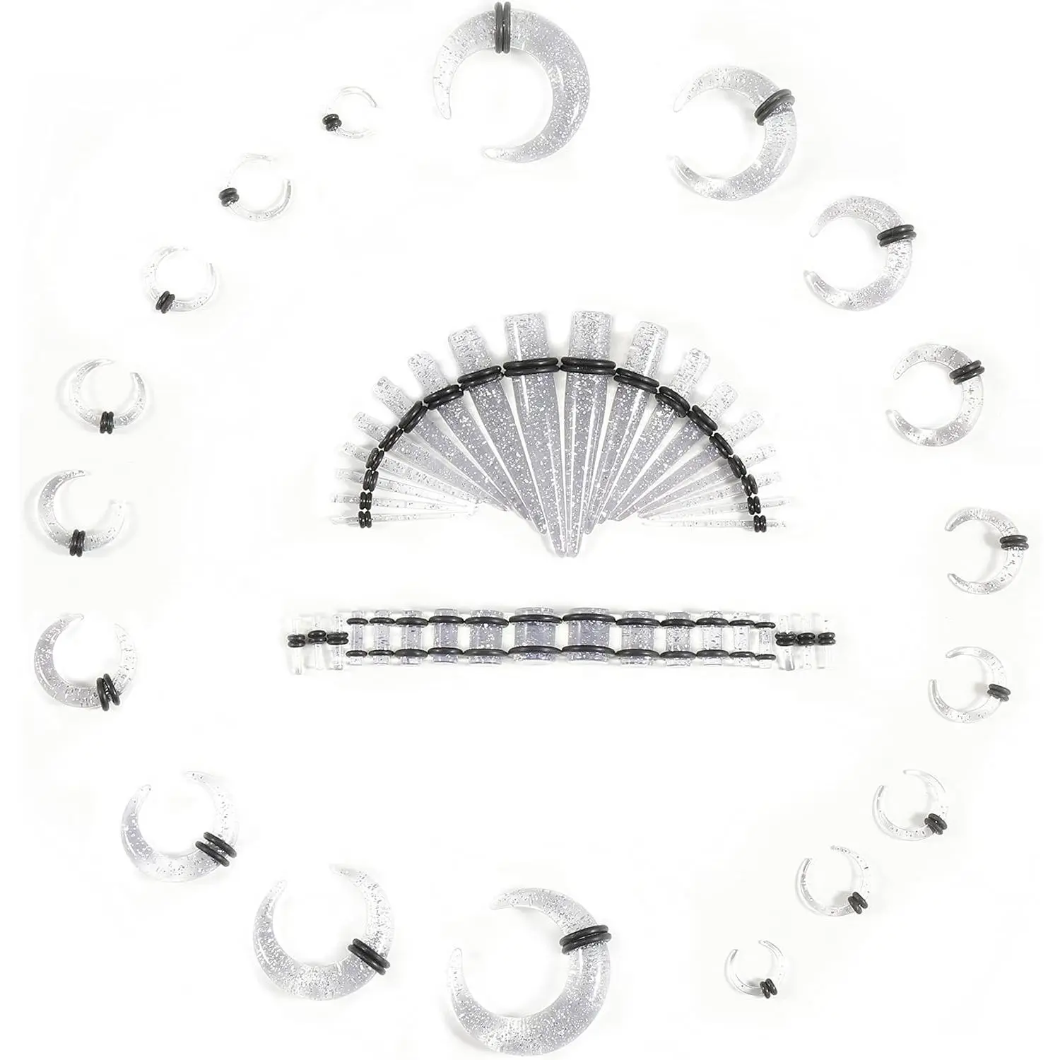 Ear Stretching Kit - 54-Piece 12G-00G & 14G Acrylic Earrings Piercing Kit with Glitter, Glam Ear Gauge Accessories and Body Jewelry