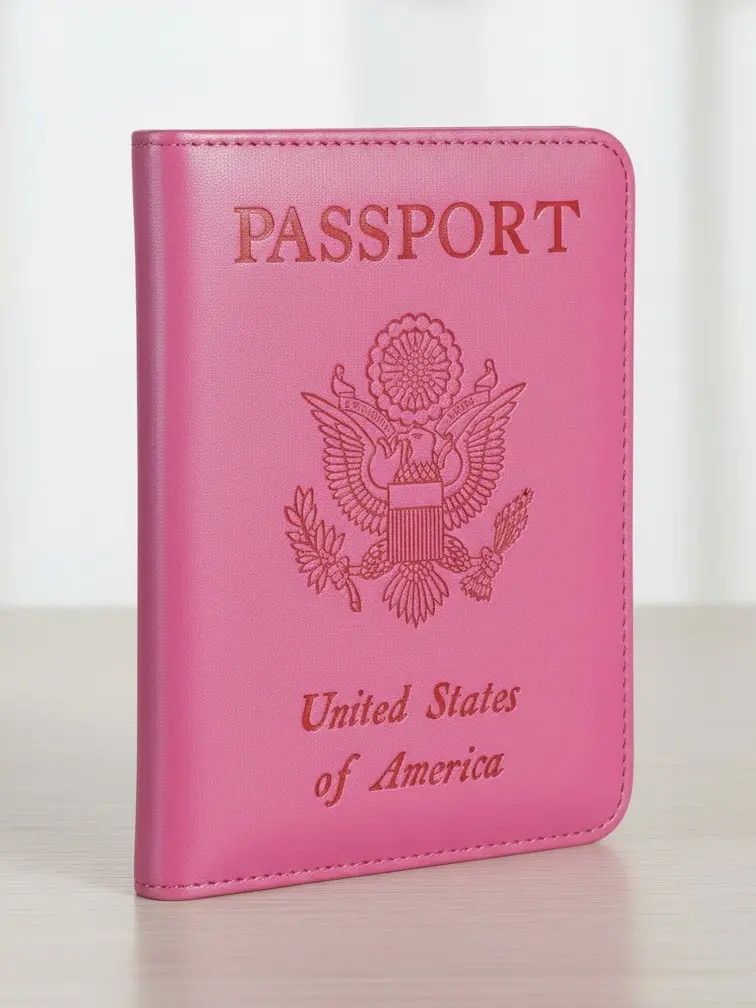 Unisex Slim RFID Blocking PU Leather Passport Holder - Magnetic Solid Open-Top Travel Passport Case with Card Slots, Pink