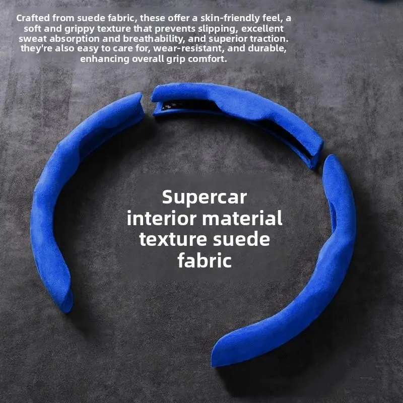Suede Leather Car Steering Wheel Cover, 4-Season Fashionable, Anti-Slip, Universal Fit, Odor-Free, Car Interior Kit, Automotive Interior Accessories