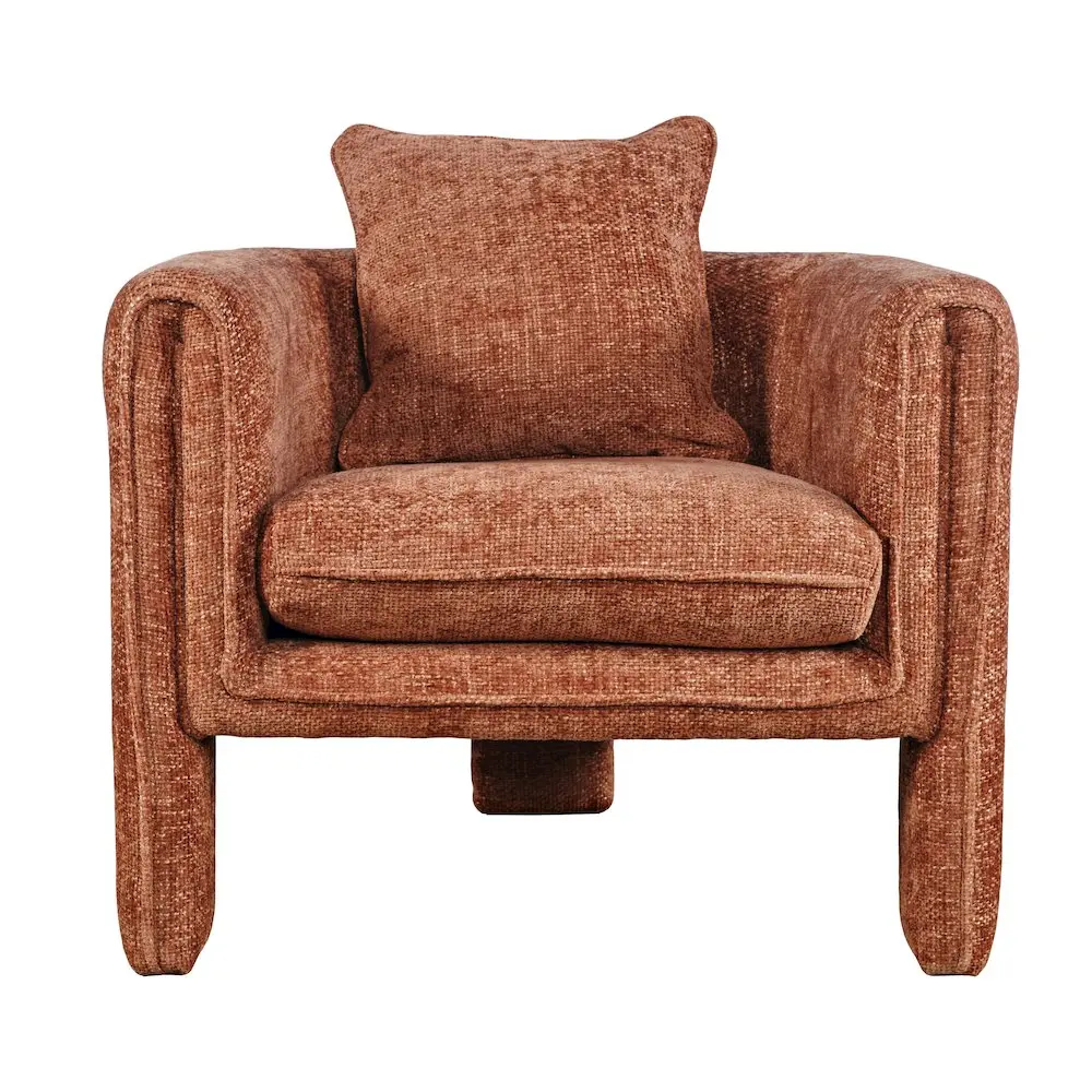 Adley Modern Upholstered Retro Style Accent Chair with Curved Arms, Beige 70s Inspired Armchair with Included Pillow for Reading Nook, Home Decor & Conversational Grouping Indoor Furniture