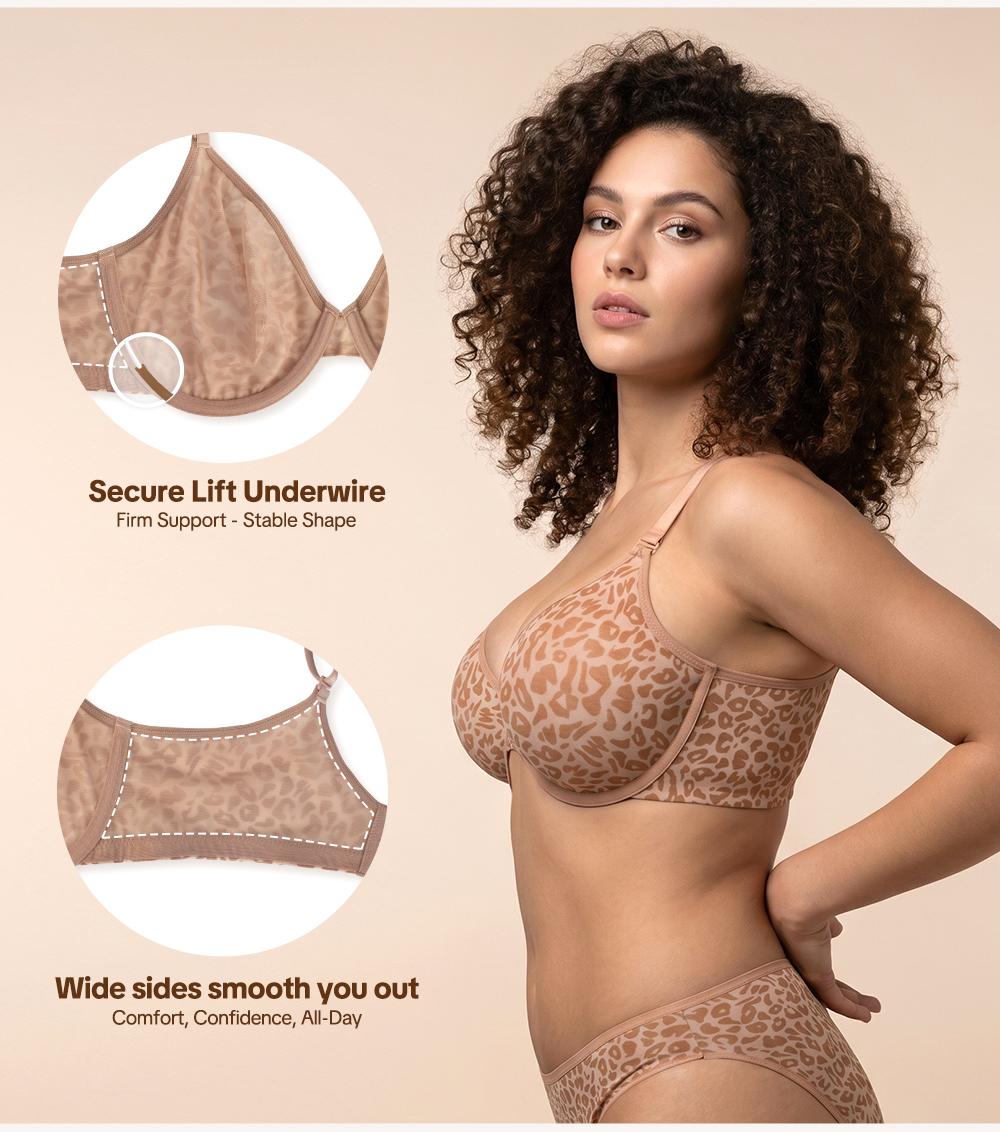 HSIA Leopard Wild Unlined Plus Size Breathable Soft Mesh No Padding Underwire Women Bra Womenswear Vneck