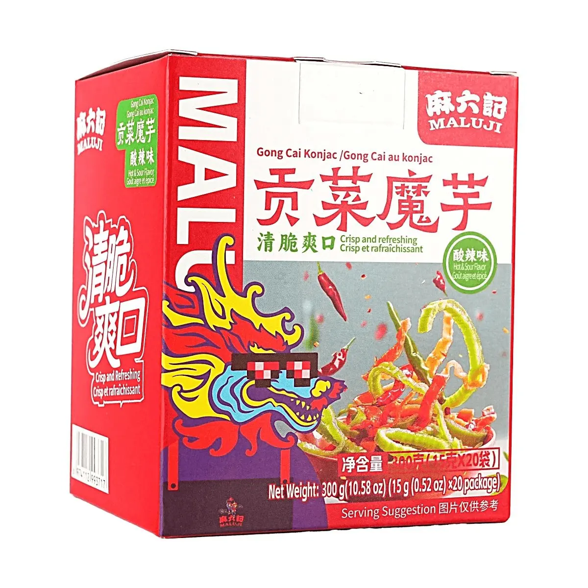 MALIUJI Spicy Konjac Gundry Vegetable Snacks - 20 Packs, 300g - Crispy, Sour & Spicy Flavor