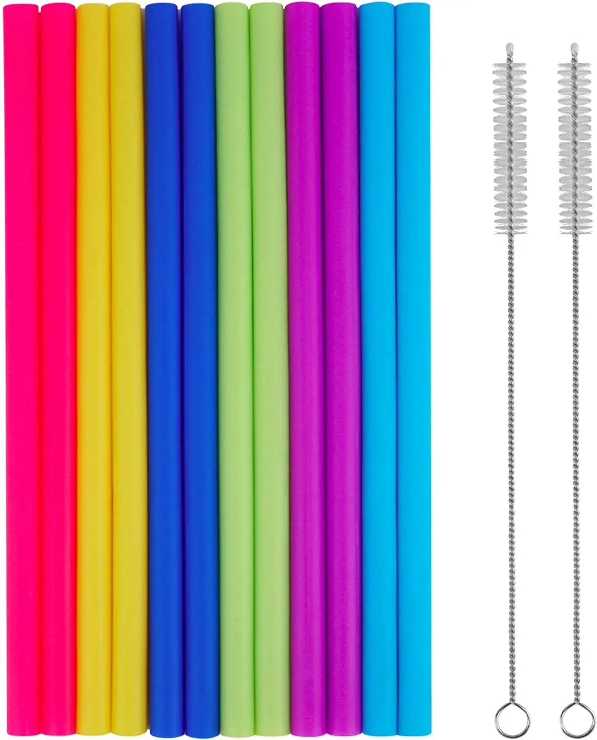 14PCS Reusable Silicone Straws with Cleaning Brushes - 10" Flexible Extra Wide Jumbo Straws for 30oz, 20oz Yeti/Rtic Tumblers, Straw