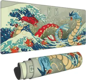 Large Gaming Mouse Pad,Japanese Ukiyoe Anime Dragon Mousepad,Stitched Edges,Non-Slip Rubber Base,Long Extended Desk Mouse Mat(31.5"x12")