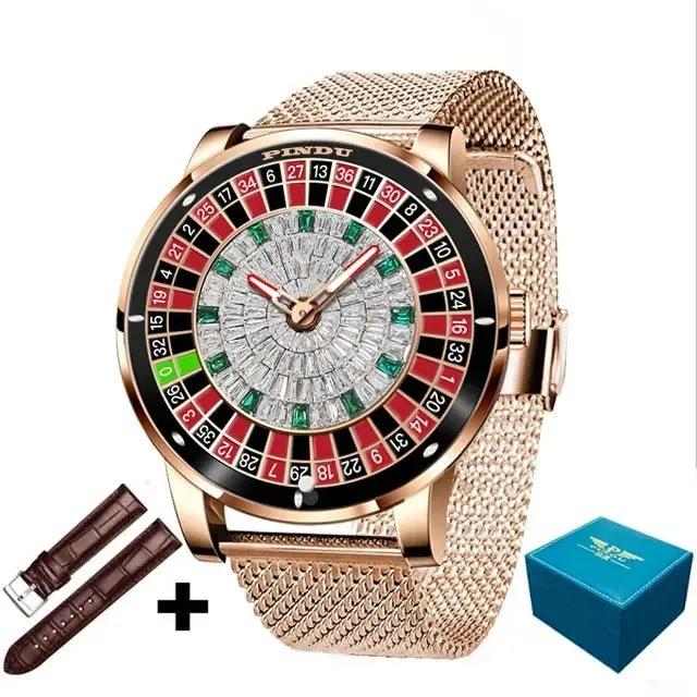 Men's Roulette Royale Diamond Edition Fashion Wristwatch - Water Resistant, Elegant Dial, Luminous Hands, Pindu Premium Timepiece for Fashion Enthusiasts, 316L Stainless Steel, 46Mm, Male, Glamorous, Bold, Automatic, Casual, Round