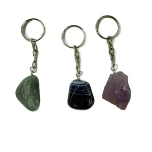 Key Chain Trio - Raw Amethyst, Green Aventurine and Dyed Blue Agate key chains