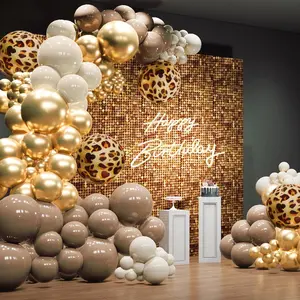 135pcs Gold Balloons Arch Kit with Gold、Brown、 Ivory、and Cheetah Print Balloons for Bachelorette,Kids',Golden Birthday Party Decorations, Graduation、Happy Anniversary Decorations