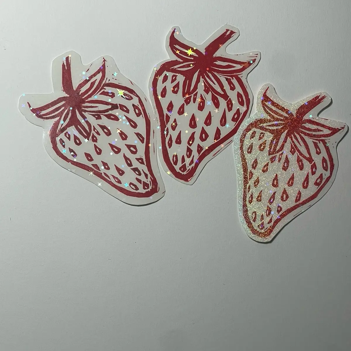 Hand Stamped 3inch Holographic strawberry Sticker Hand Stamped 3inch Holographic strawberry Sticker