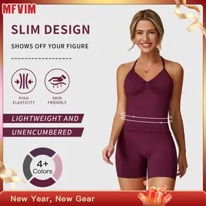 Women's Solid Color Crop Cami Top & High Waist Skinny Shorts Sportswear Set, High Stretch Casual Comfortable Breathable Backless Sleeveless Top & Gym Shorts for Yoga Gym Workout Running, Ladies Sportswear for All Seasons, Tennis Attire, Athletic Tracksuit