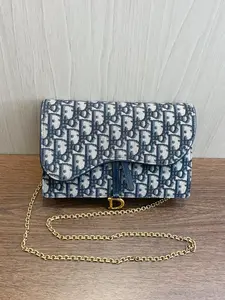Pre-owned Dior canvas Mini Bags Saddle Long Wallet with Chain woc【BF 12】