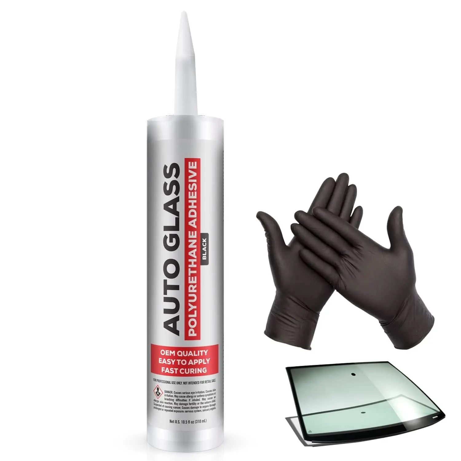 Black Polyurethane Auto Glass Adhesive Kit - Rapid-Curing, High-Bond Strength, Medium Viscosity Sealant, Easy-to-Apply, Gloves-Included, for Automotive/RV Window Repairs, Ideal for DIY Enthusiasts