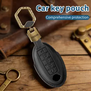 Key Fob Cover for Nissan with Keychain Accessories, genuine leather Full Protection Key Case for Altima Rogue Sentra Maxima Armada Pathfinder Murano, for Infiniti Key Shells