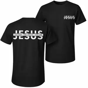 Men's Pure Cotton Short-Sleeve Shirt With Jesus The Way The Truth The Life Print—A Unisex Casual Style Perfect For Spring And Summer; Featuring A Cool Graphic Design And A Classic Crew Neck, Suitable For All Four Seasons.