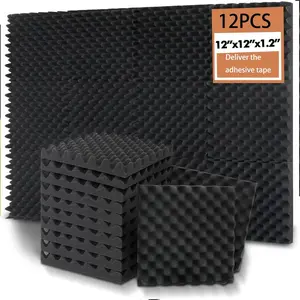 26th year new model - 12 pieces in black. Each piece measures 12*12*1 inches. This high-density flame-retardant egg cotton sound-absorbing foam board is suitable for use in meeting rooms, recording studios, dance studios, bedroom walls and ceilings, home