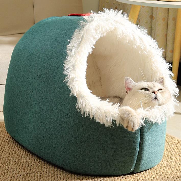 BOOTEELY Comfortable Resting Bed Plush Enclosed Cats Nests Warm Cats Hideaways for Indoor Use in Winter Portables Pet Shelter