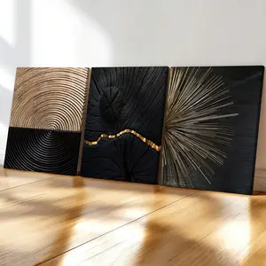 3-count woodblock canvas, light luxury black and gold texture Artistic art poster, abstract art poster, modern art living room wall decoration, fashionable family poster, suitable for bedrooms, offices, corridor art