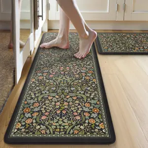 Kitchen Mats for Floor 2PCS, Cushioned Anti Fatigue Mat Non Slip Waterproof Kitchen Sink Rugs, Washable Vintage Spring Floral Rug Comfort Standing Mat for Laundry, Desk, Bar, Office