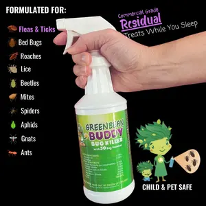 Green Bean Buddy - Flea Spray & Tick Killer With Residual Prevention, 32oz