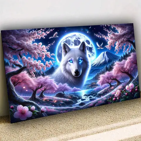 Wolf Pattern DIY Diamond Arts Crafts Colorful Painting Kit without Frame, DIY 5D Diamond Arts Colorful Painting Kit for Home Bedroom Wall Decor Diamond Painting Kits