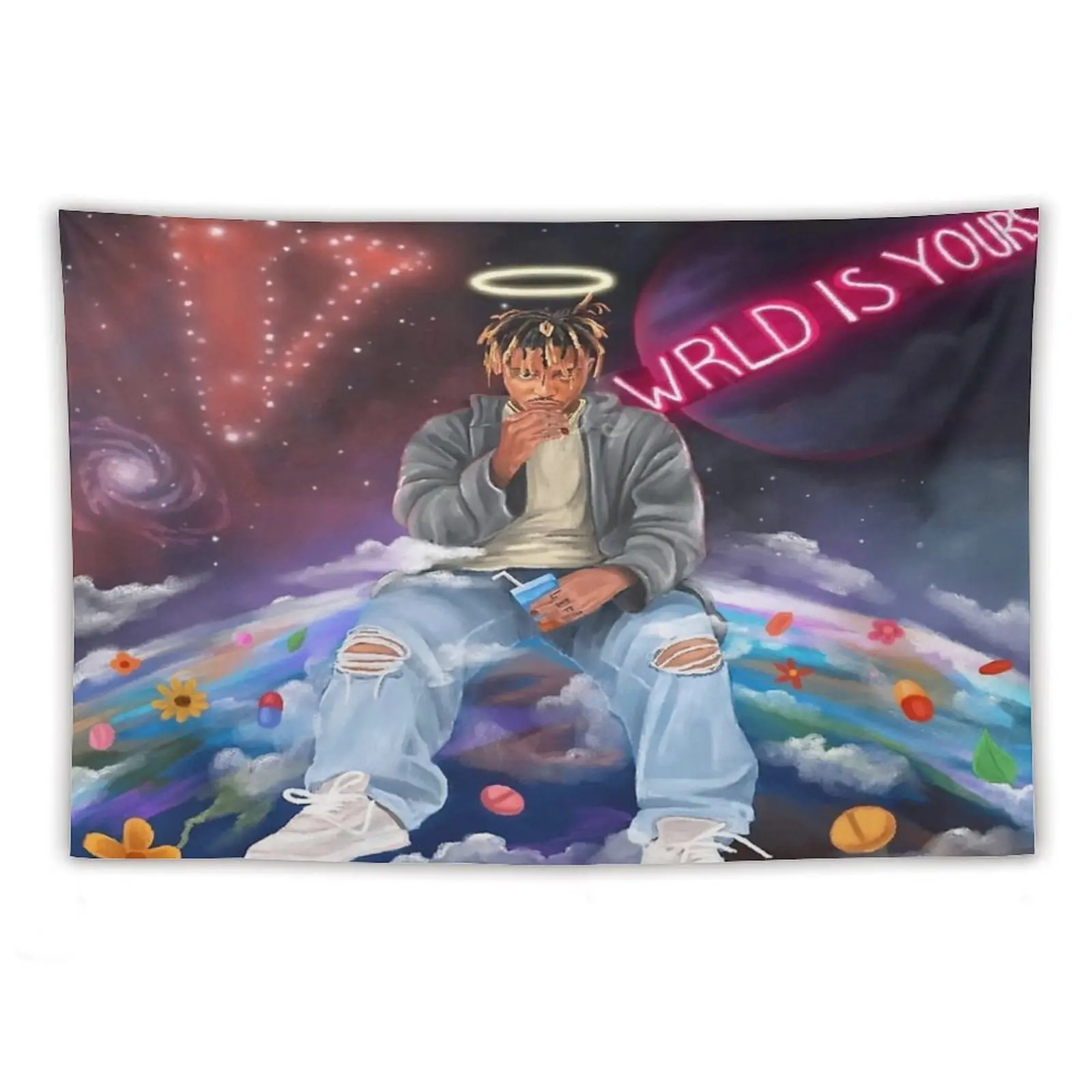 Juic Wrld Album Flag Tapestry Rap Singer Academy Party Room Interior and Exterior Decoration Tapestry Funny Poster Starry Sky Pattern Decoration, Wedding, Table