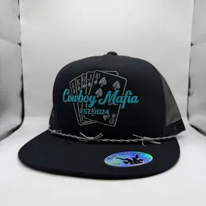 Cowboy Mafia Royal Flush Snapback Hat with Barbed Wire Trim and Embroidered Logo
