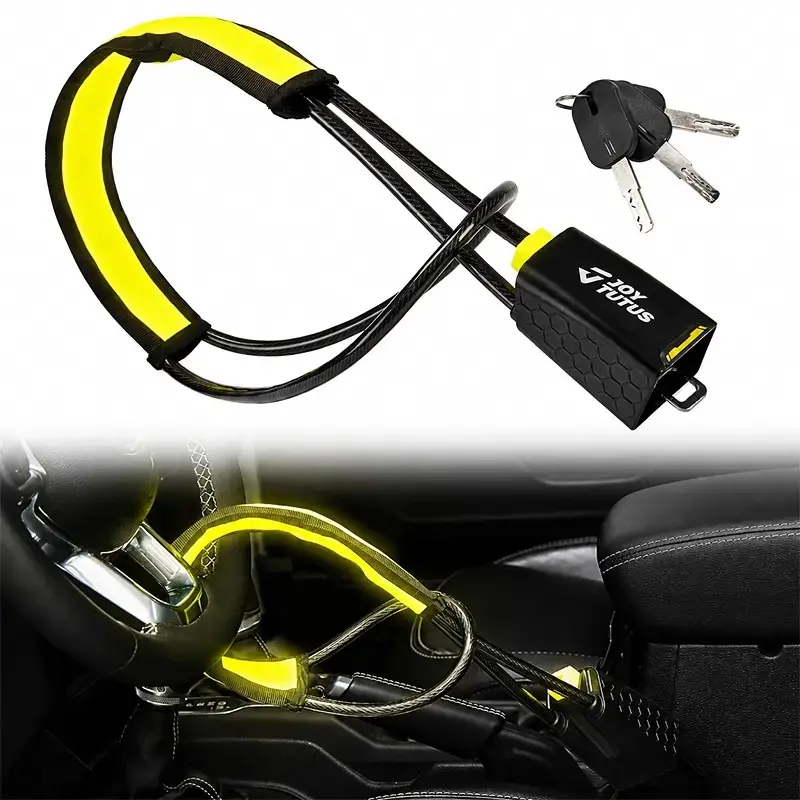 JOYTUTUS Heavy Duty Anti-Theft Steering Wheel Lock with 3 Keys - 5mm Steel Wire Cable Compatibility, Universal, Quick Installation, Durable Construction, Heavy Duty Protection for Cars, Trucks, SUVs (Automotive Vehicle Accessories), Car Accessories, Most