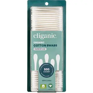 Organic Cotton Swabs, 500 Count - 100% Pure Natural Cotton, Chlorine-Free Hypoallergenic, Soft, Gentle & Absorbent Buds