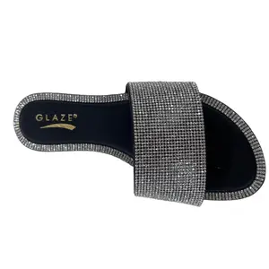 OPEN TOE SLIP ON ONE BAND RHINESTONES SANDALS WIDE FEET HONEY62 Spring