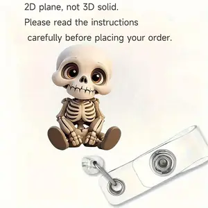 Acrylic Skull ID Card Holder Clip, Pmma Material, Stretchable Design, Ideal for Nurses Doctors Medical Students, Work Badge Carrier