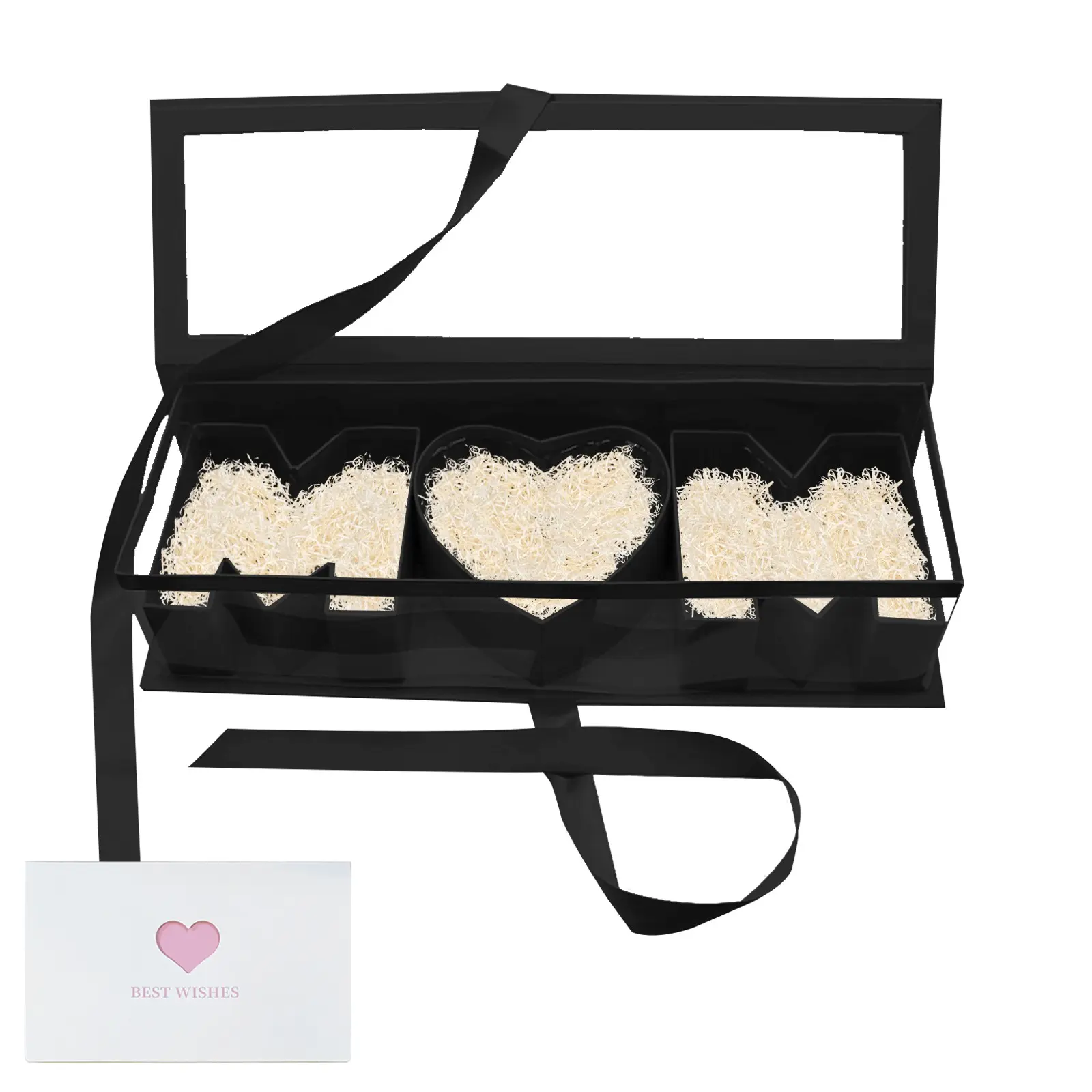 1pcs “MOM” Flower Gift Letter Shaped Fillable Box, with Plastic Liner, Unique Gift, Flower Gift Boxes, for Luxury Style Flower and Gift Arrangements(Black with Window)