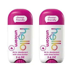 Hello Unicorn Aluminum Free Deodorant for Women & Girls 2 Pack 2.6 oz Each Vegan Dermatologically Tested Natural Fruity Fragrance with Shea Butter Body Care Scent