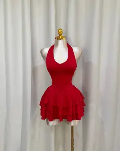 V2 Halter Ruffle Dress - Red