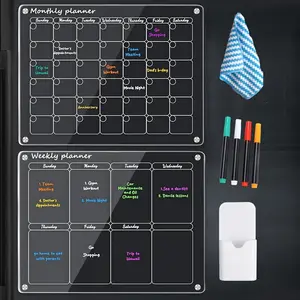 Acrylic Refrigerator Magnets with a Weekly And Monthly Planner Board, Meal Planning Board, And Message Board, Including a Pen, Towel, And Pen Holder