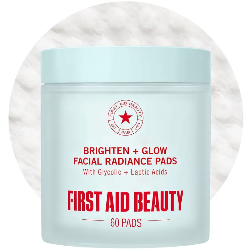 First Aid Beauty Facial Radiance Pads, Glycolic Acid + Lactic Acid AHA Exfoliating Pads with Hyaluronic Acid