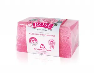 Bulgarian Rose Exfoliating Soap Sponge with Natural Rose Oil, Cleansing Soap Bar and a Gentle Exfoliating Sponge in One Body Care Aroma